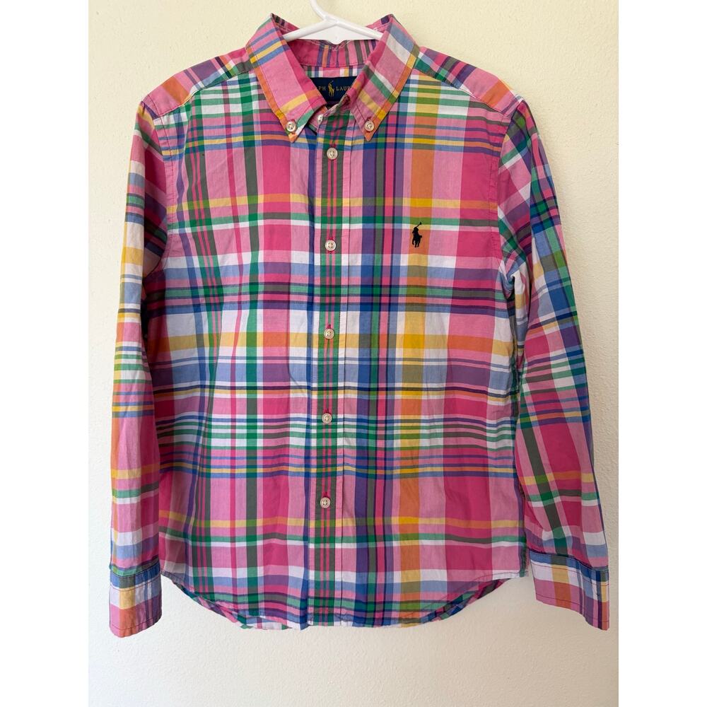 Polo Ralph Lauren Boys Plaid Spring II natural stretch button down shirt size 7